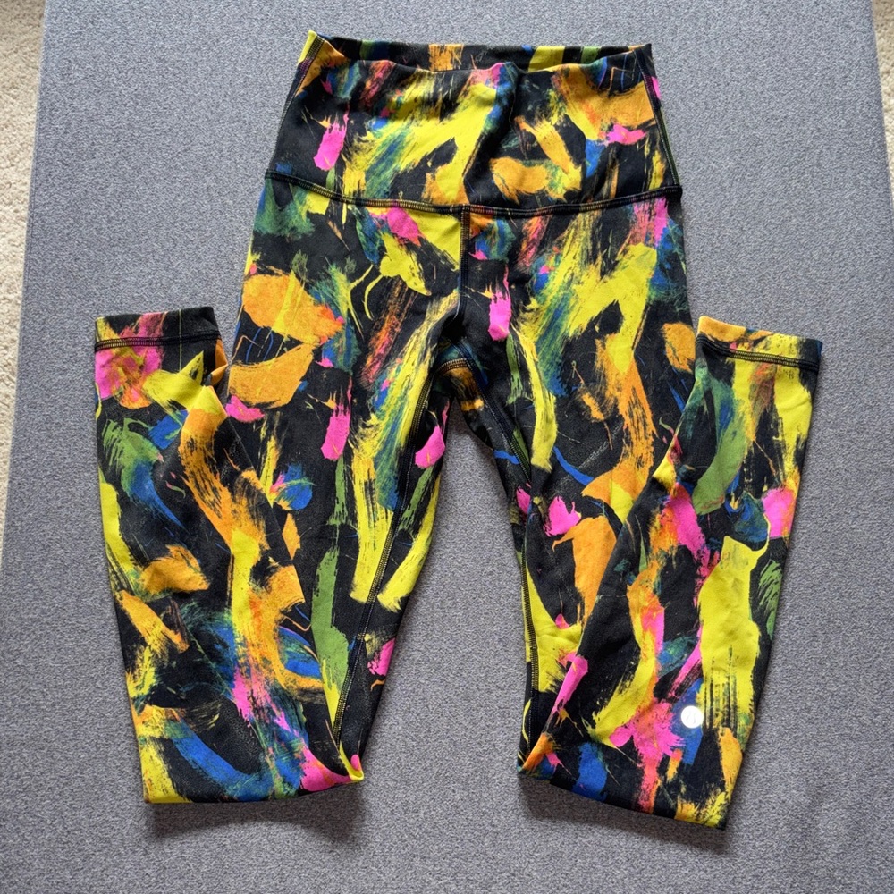 lululemon athletica Black Leggings with Neon Brushstroke Print